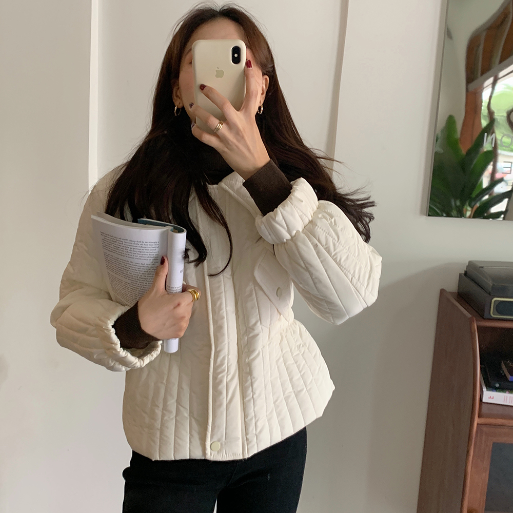 实拍   温暖可爱 乖巧奶白娃娃领后束腰 日常百搭羽绒棉服外套