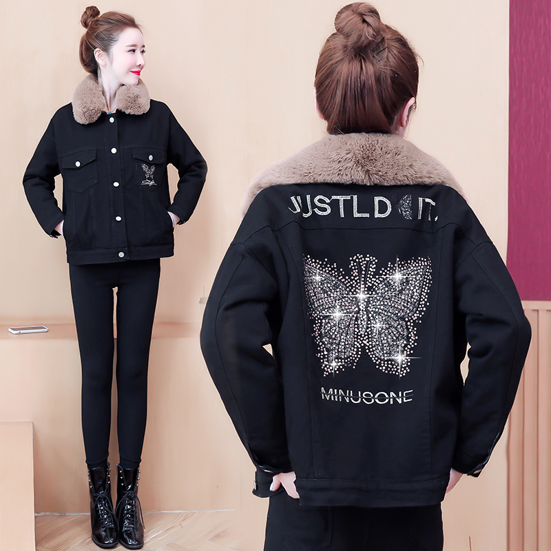 实拍现货2020冬季新款加绒加厚羊羔毛短款牛仔外套女韩版百搭棉衣