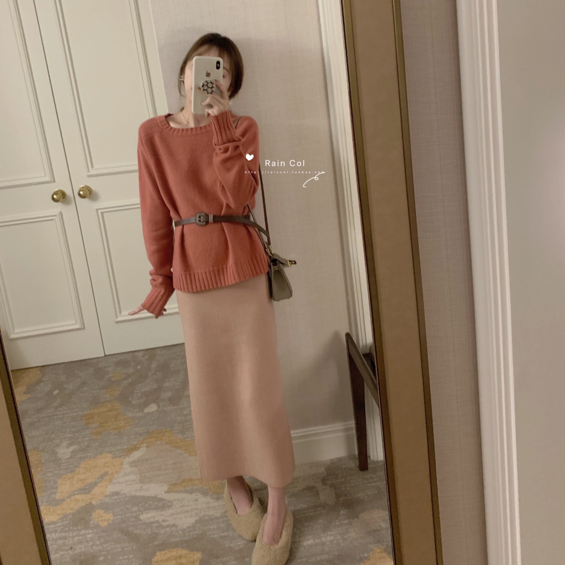 Rain Col秋冬温柔羊毛混纺针织直筒半身裙长裙 后中小开叉噢