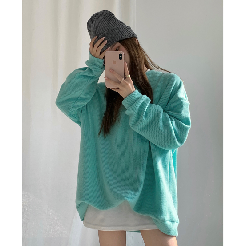 实价实拍三标齐 isn韩版宽松纯色加厚圆领长袖卫衣