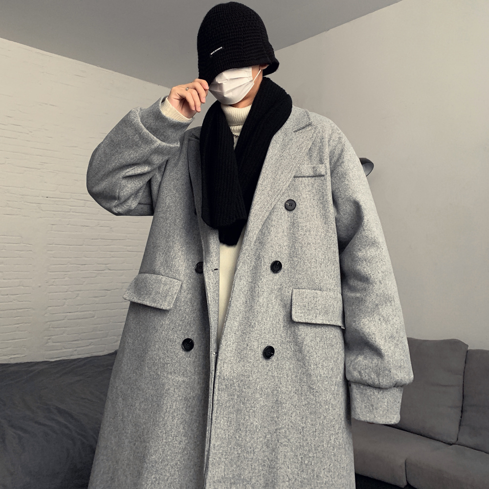 控+3实拍实价呢子双排扣过膝大衣长款加厚夹棉宽松休闲毛呢外套
