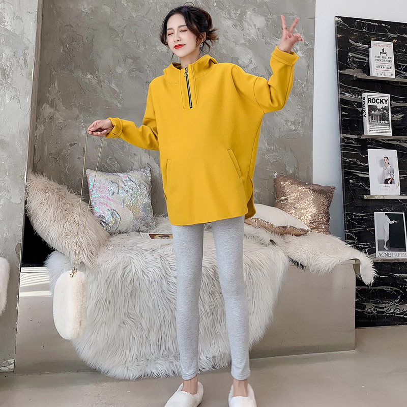 实拍现货2020秋冬孕妇韩版大码加厚呢子上衣加绒加厚打底裤两件套