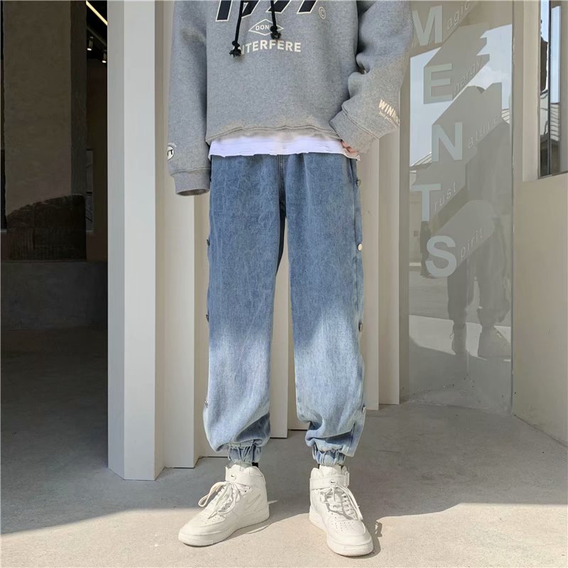 实拍韩版潮流百搭直筒牛仔裤男秋季宽松休闲裤潮牌秋冬款阔腿长裤