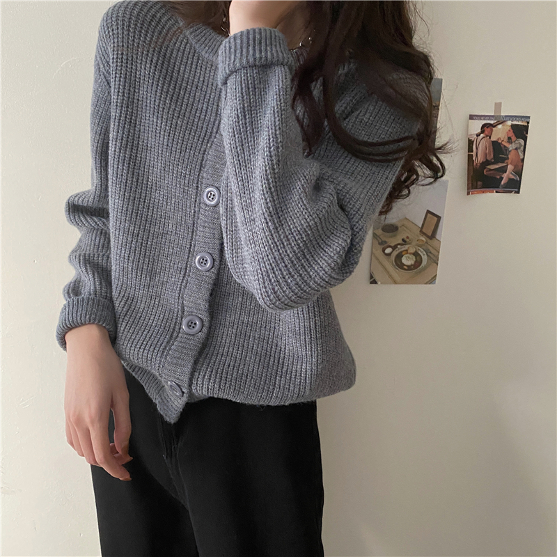 实拍实价 控3 冬季短款开衫外套女针织羊毛衫厚宽松外穿慵懒风