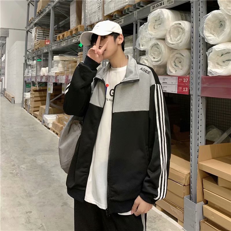 实拍秋冬季运动外套男士韩版潮流百搭开衫胖子大码男装上衣服夹克