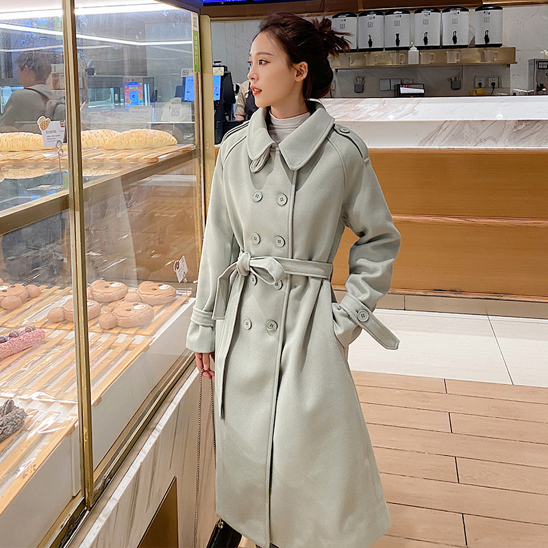 实拍赫本风毛呢大衣女中长款2020年秋冬新款过膝直筒高端毛呢外套