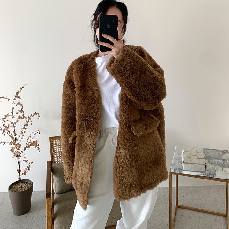 chic 皮毛一体 外套 中长款