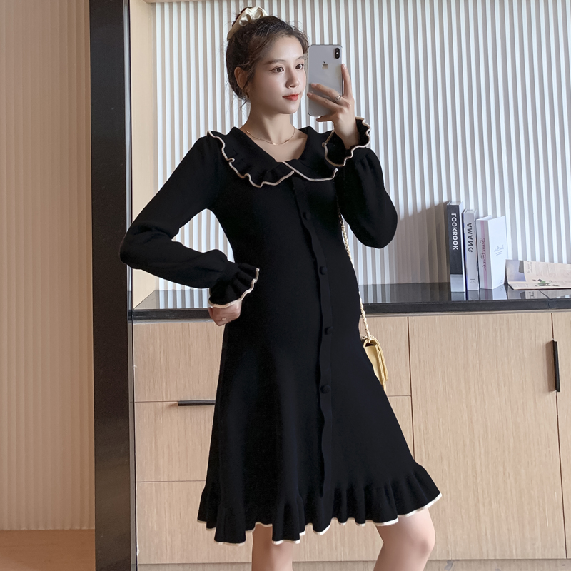 实拍现货2020秋冬新款孕妇娃娃领宽松显瘦胖mm可盐可甜温柔风大码针织连衣裙