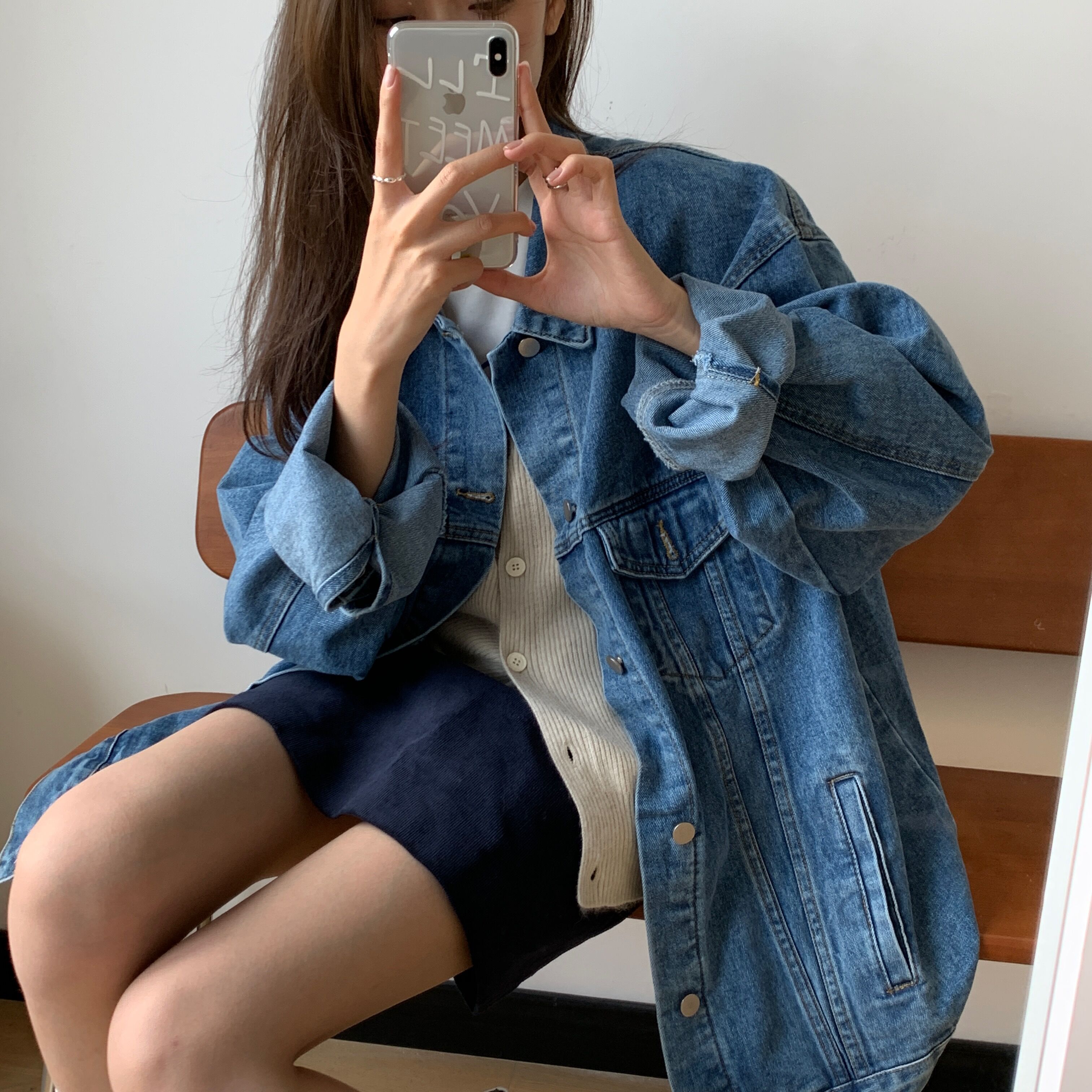 实拍实价 控3 百搭新款蓝色宽松牛仔外套