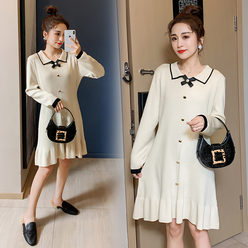 实拍8008#秋冬哺乳衣外出网红时尚针织连衣裙产后显瘦喂奶打底衫