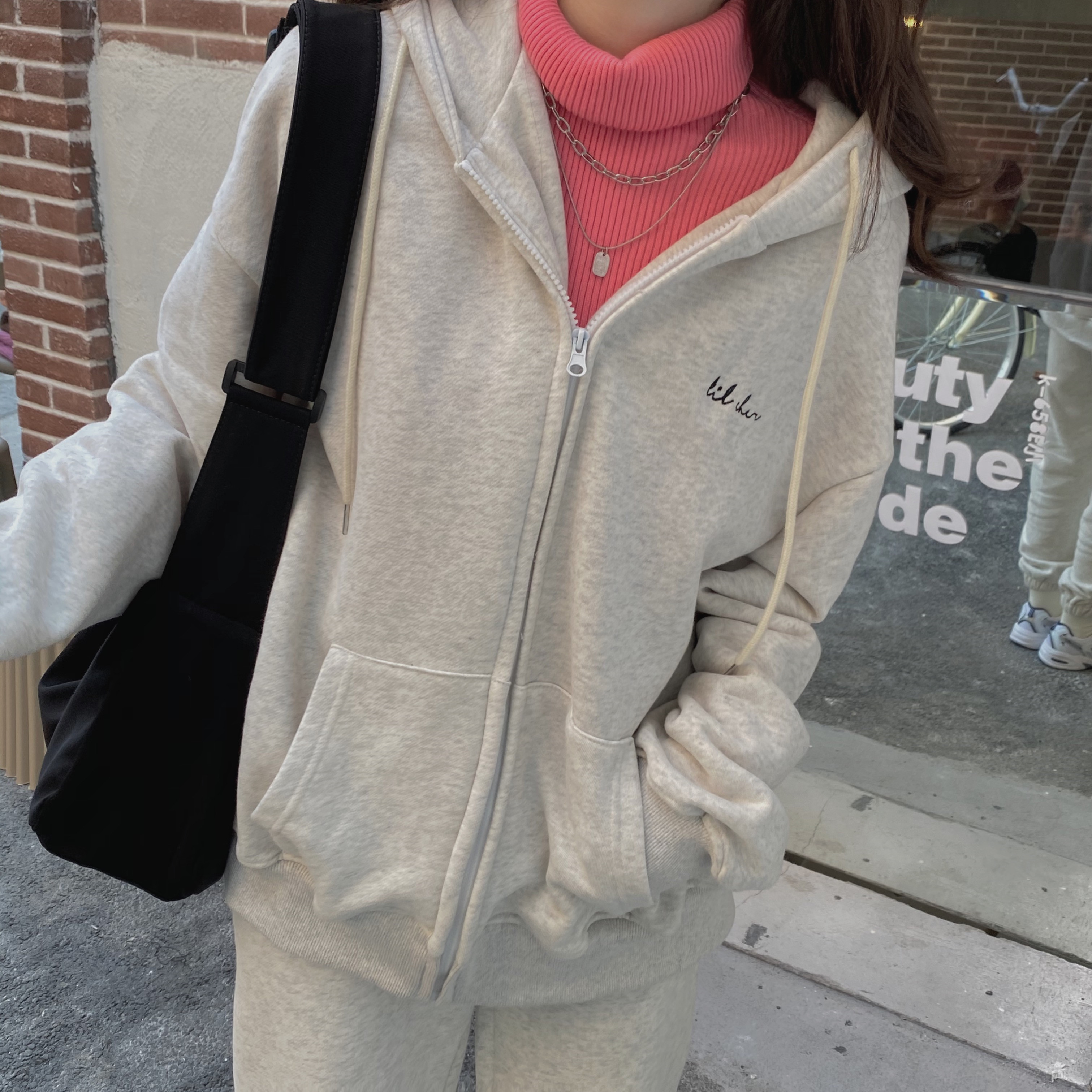 实拍实价 网红炸街复古chic甜美运动少女卫衣套装