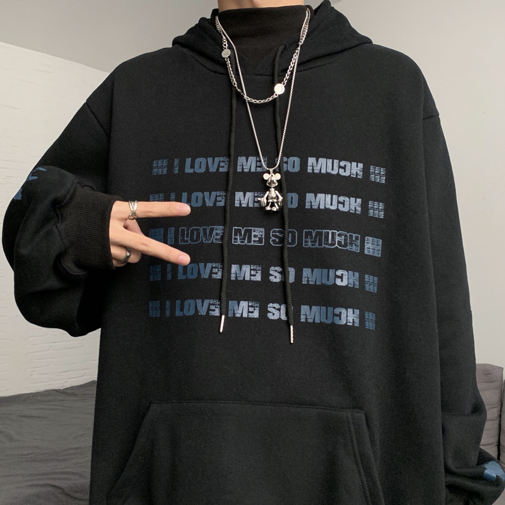 控+4实拍实价原宿BF风INS慵懒复古字母印花加绒宽松卫衣外套男女