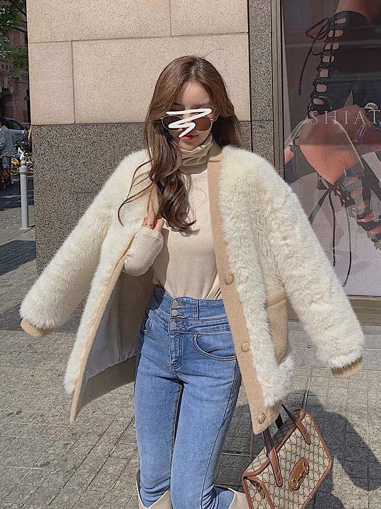 小银子定制11/1 0点韩系小姐姐拼接环保皮草毛呢大衣WN104