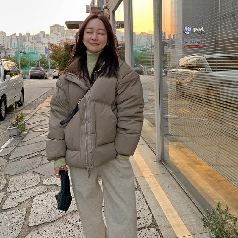 韩版宽松大口袋立领短款保暖羽绒棉棉服外套