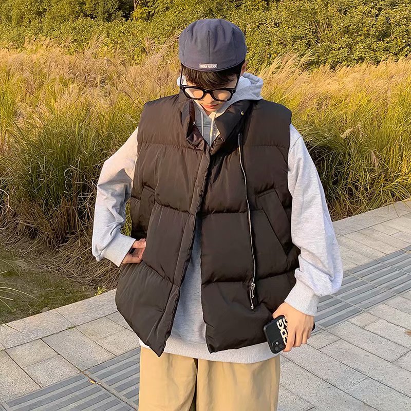 实拍修身新款青年男棉马甲棉衣流行立领慵懒百搭常规款潮流韩版