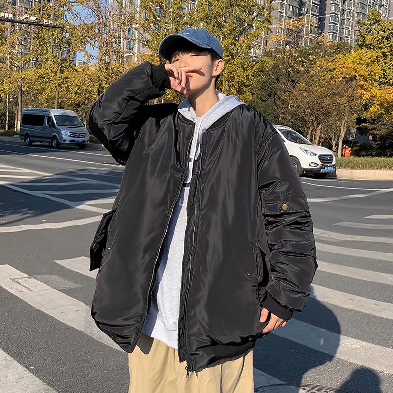 实拍潮牌青年棉衣修身韩版无领休闲常规款帅气慵懒流行时尚新款男