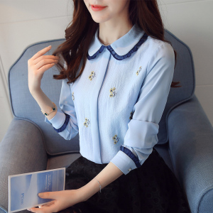 PS68299# 春季新款减龄娃娃领衬衫长袖韩版设计感雪纺衫女上衣 服装批发女装服饰货源