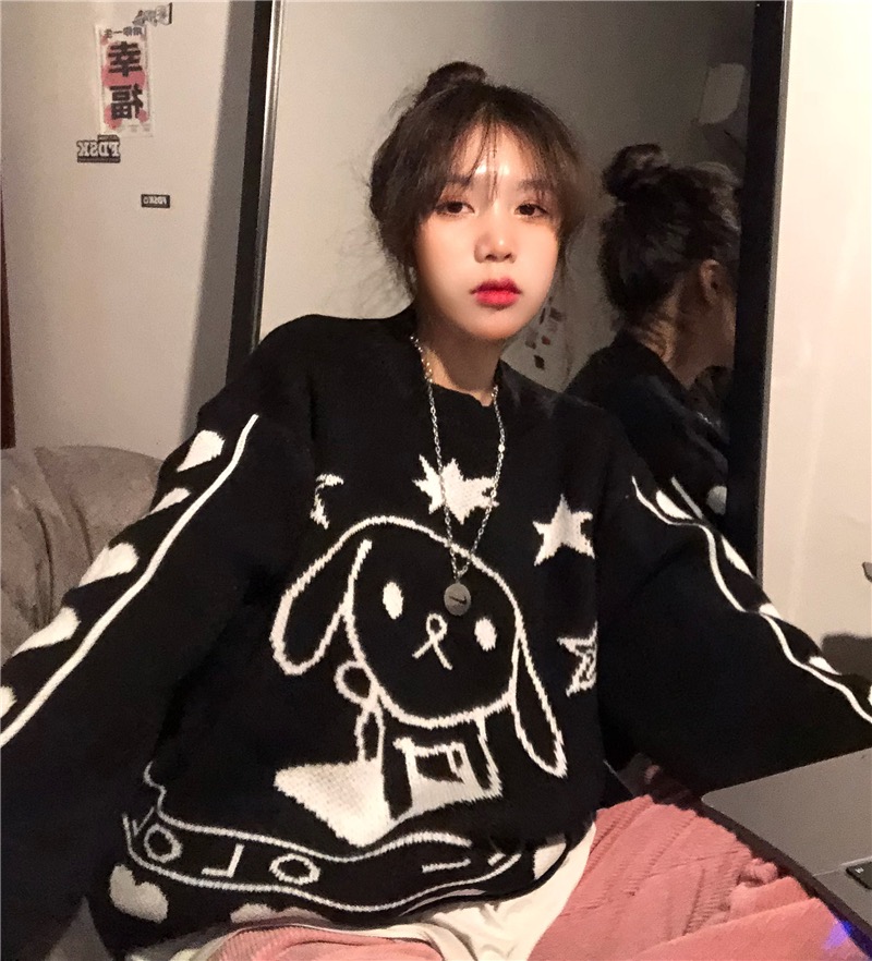 实拍实价  自制爱心狗狗软糯圆领毛衣套头上衣