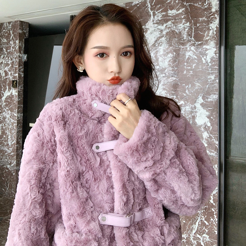 切糕自制 hin暖和皮毛一体羊羔毛上衣加厚毛绒绒短外套女秋冬新款