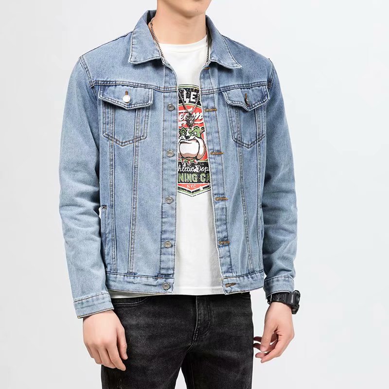 实拍青年新款时尚修身男韩版慵懒潮流帅气气质in牛仔夹克翻领流行