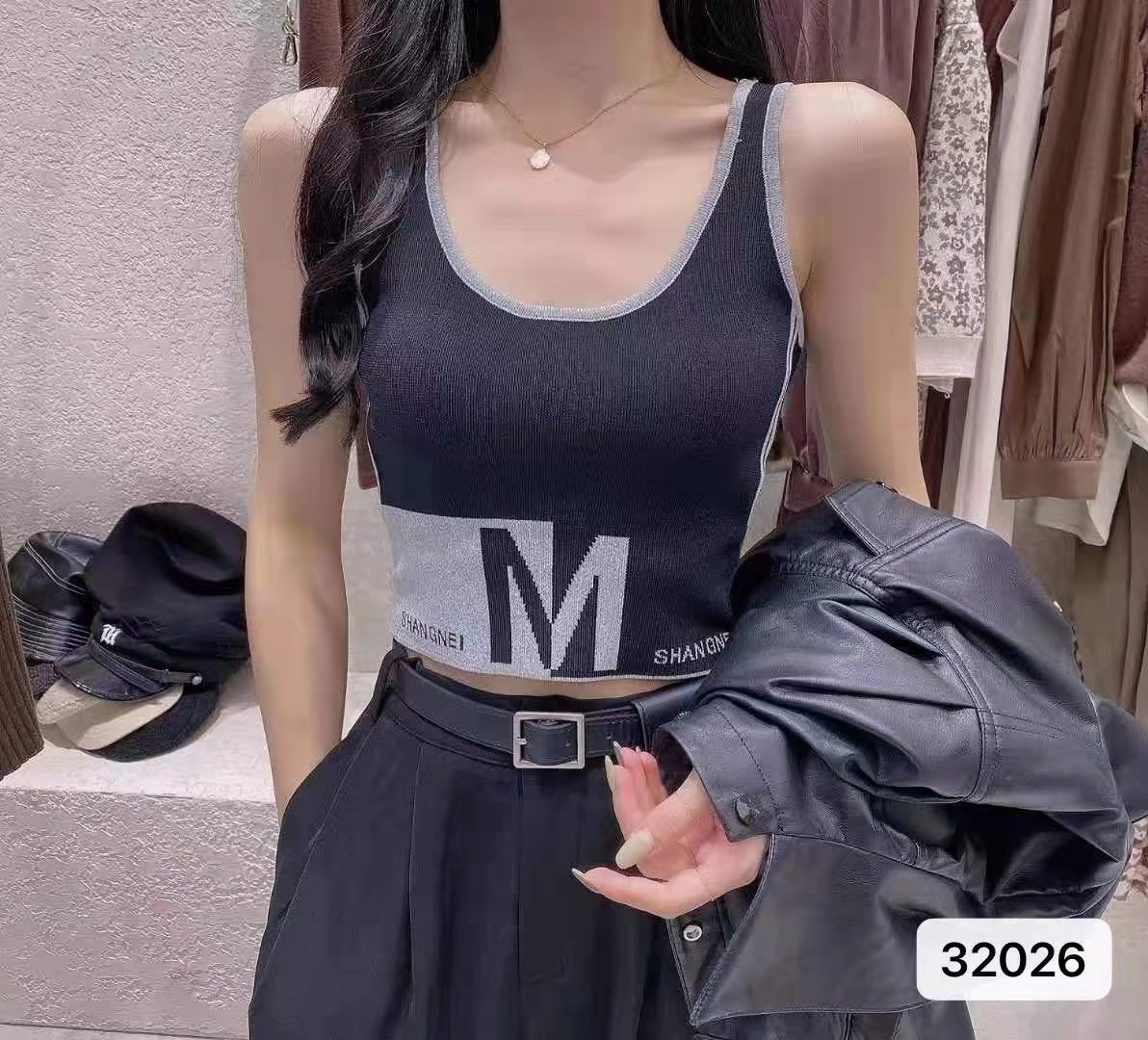 秋冬新款及腰手感小姐姐款式抹胸运动字母背心圆领防走光健身文胸