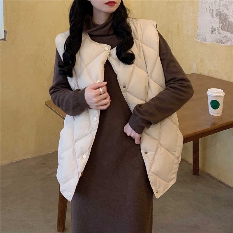 实拍实价 秋冬新款韩版加厚宽松菱格外套棉服马甲上衣