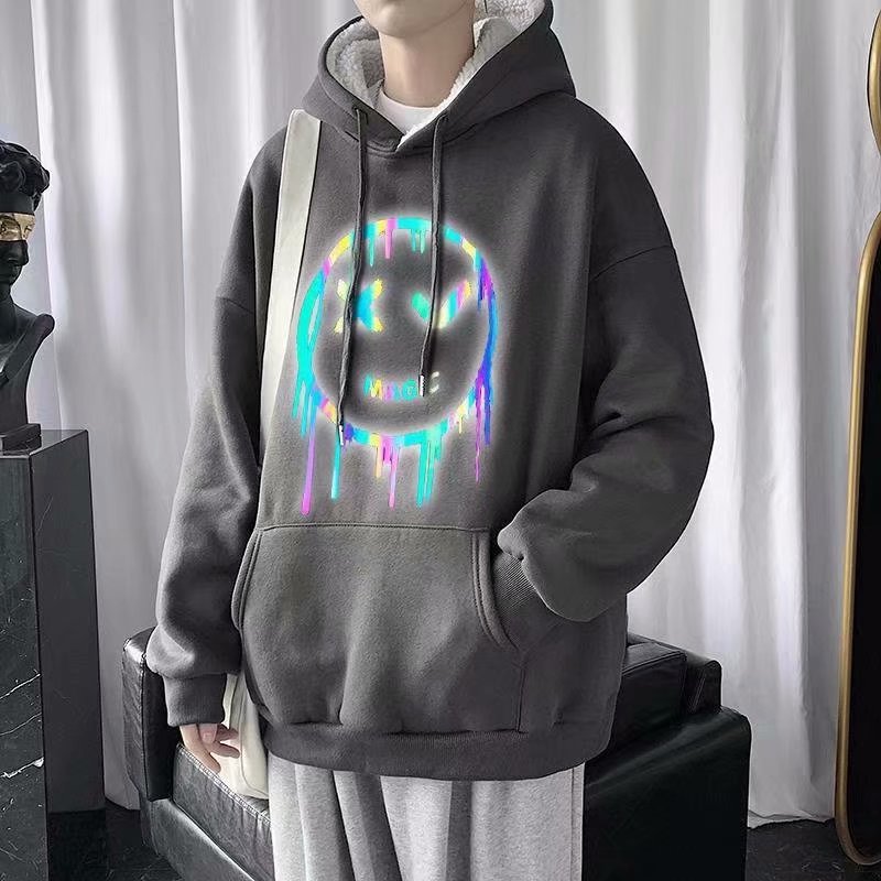 实拍男慵懒百搭卫衣日系套头ins新款青年潮流羊羔绒连帽流行文艺