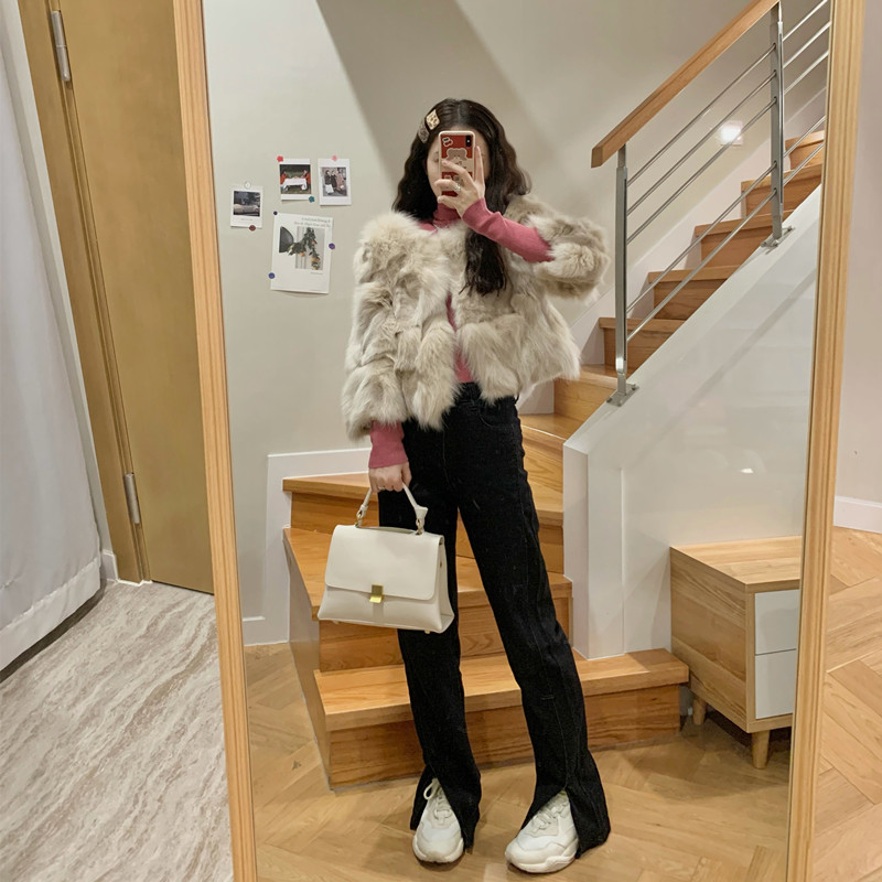 实拍实价新款冬狐狸毛仿皮草网红时尚毛绒外套+百搭高领打底内搭