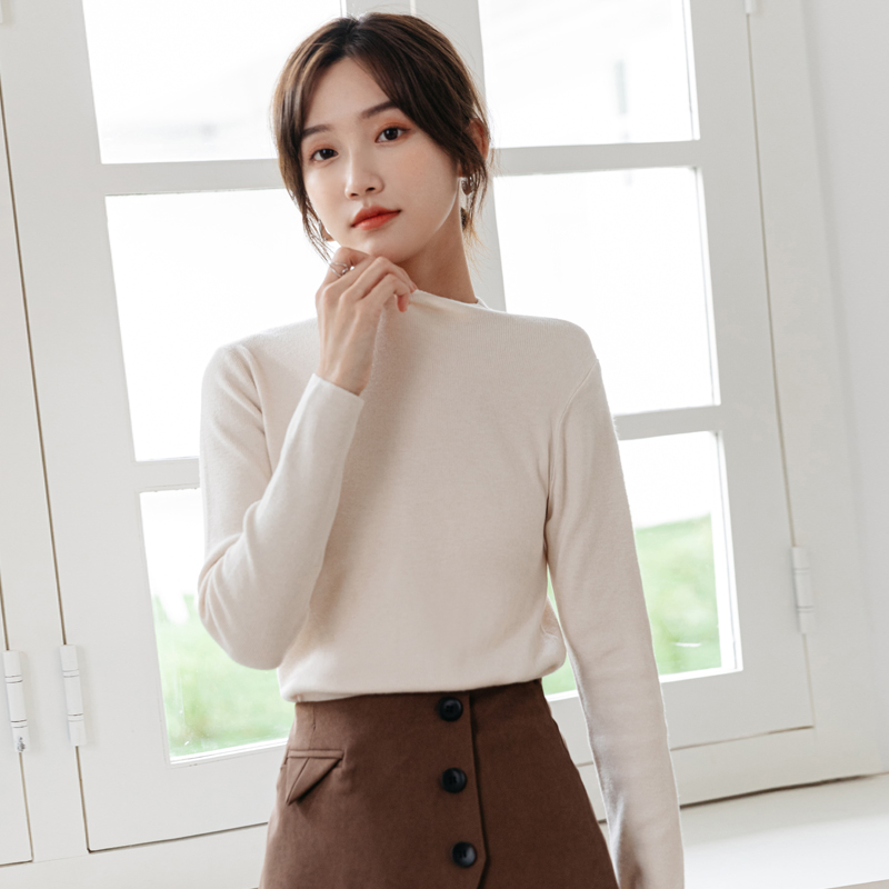 实拍 - 冬季新款黑色中半高领毛衣冬长袖打底衫百搭宽松针织上衣