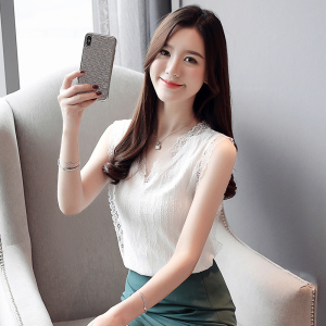 RY1783#V领蕾丝小吊带背心女夏季外穿性感宽松内搭白色打底露肩无袖上衣