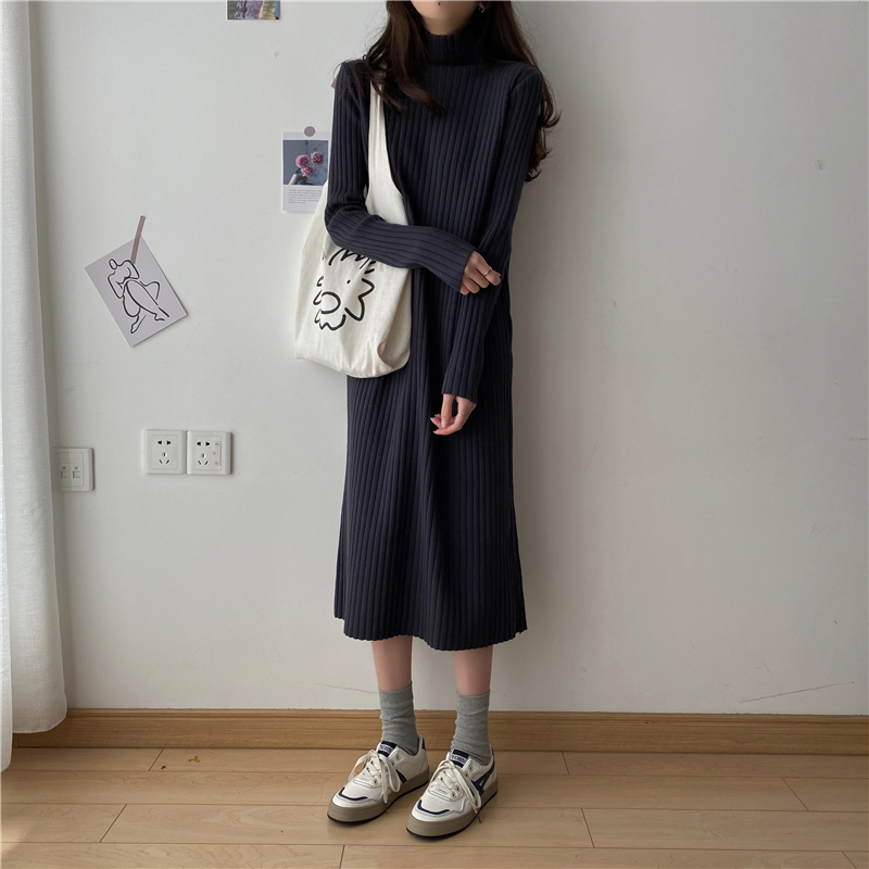 实拍实价~控3 秋冬新款加厚中长款毛衣裙子半高领针织连衣裙女5色