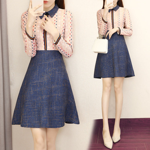 RM2995#新款成熟风女装法式修身娃娃领蕾丝连衣裙