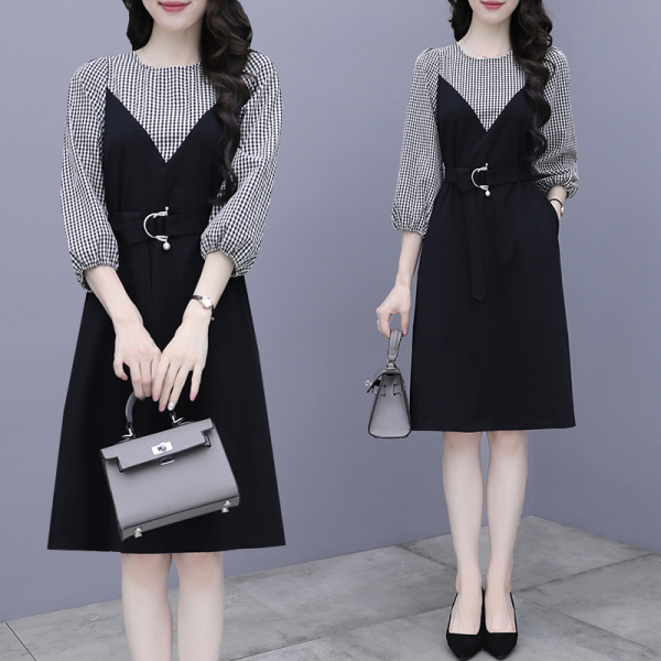 RM1857#女装新款收腰显瘦气质轻熟温柔风长袖裙子