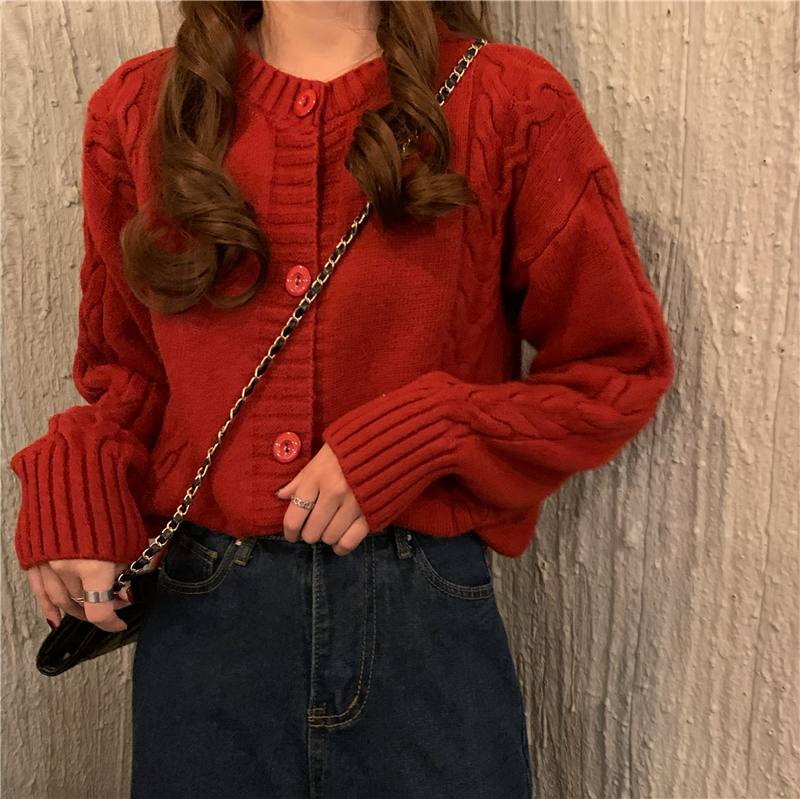 实拍实价 秋冬百搭加厚宽松慵懒风麻花毛衣针织开衫外穿