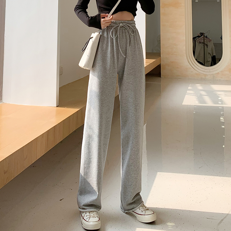 实拍运动阔腿裤女高腰秋冬垂感裤子2021新款宽松直筒大码休闲 裤