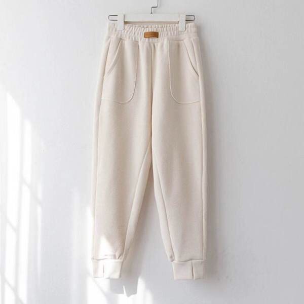 2020秋冬新款加厚加绒显瘦百搭宽松高腰束脚抗起球运动女裤