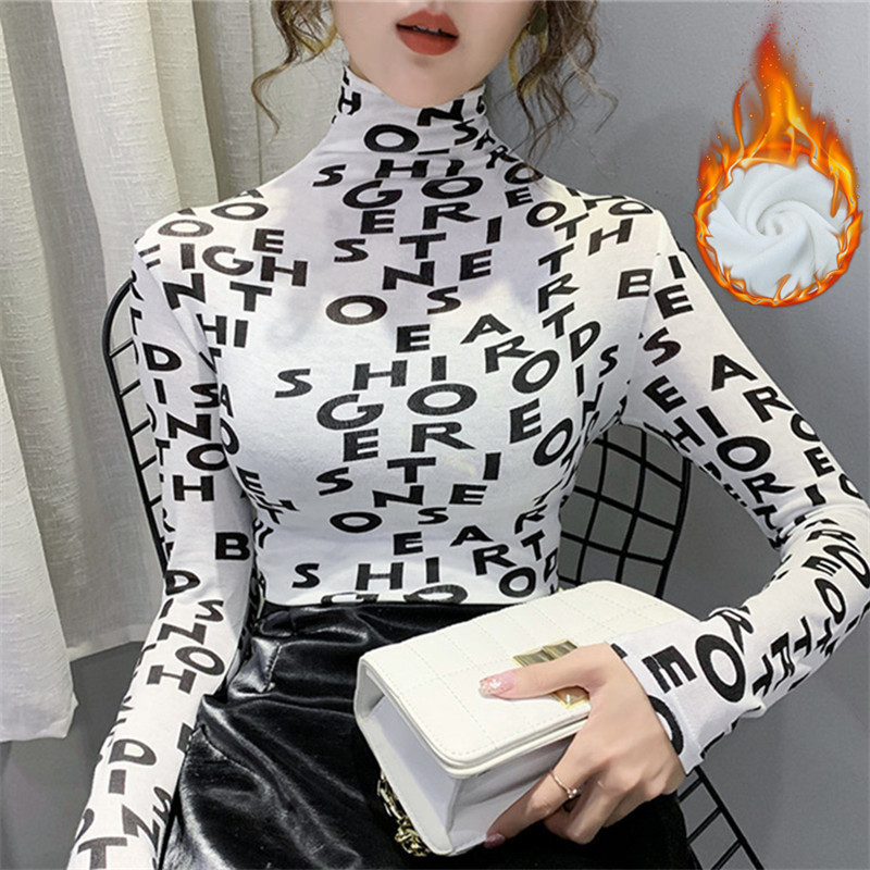 Autumn and winter 2021 new Korean plush and thick high collar base shirt with large size and long sleeve T-shirt