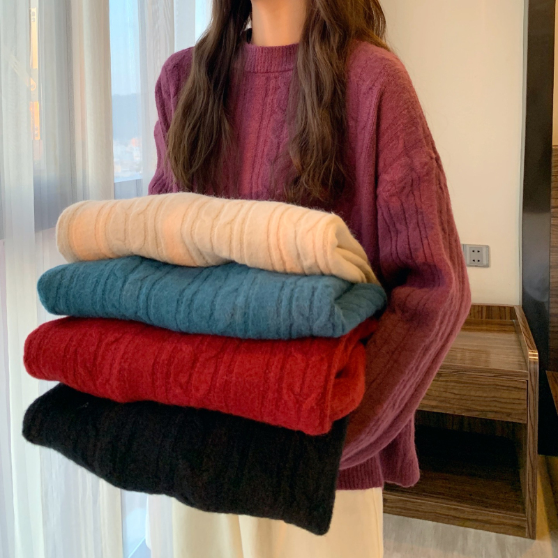 大量现货！实拍实价 韩版休闲设计感前后开叉套头纯色针织毛衣女