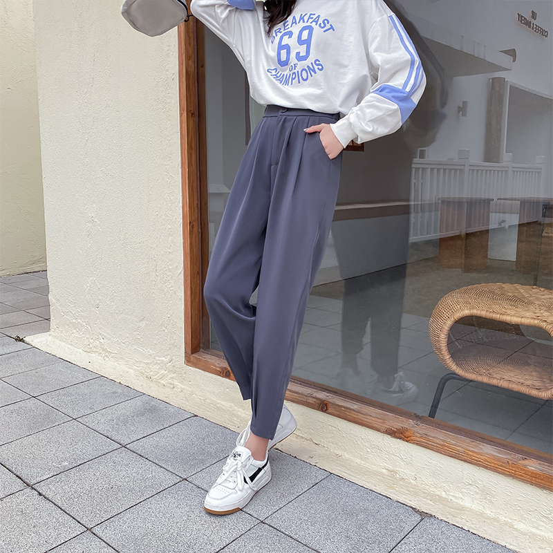 西装裤女春夏季2021年新款显瘦小个子职业烟管黑色九分哈伦休闲裤