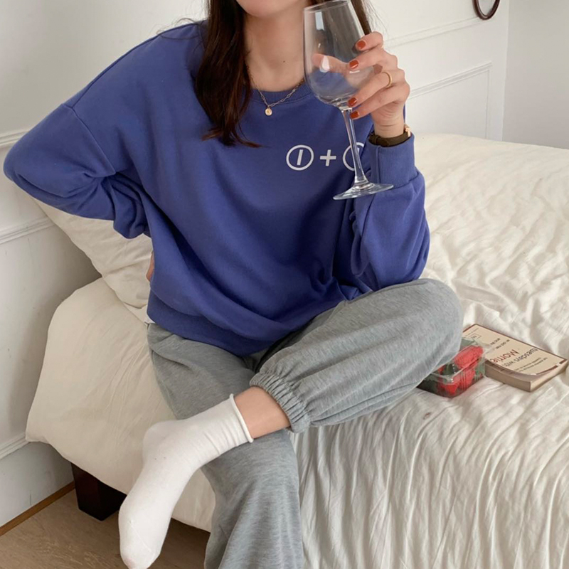实拍蓝色卫衣女潮ins连帽 2021春装新款韩版套头宽松上衣长袖外套