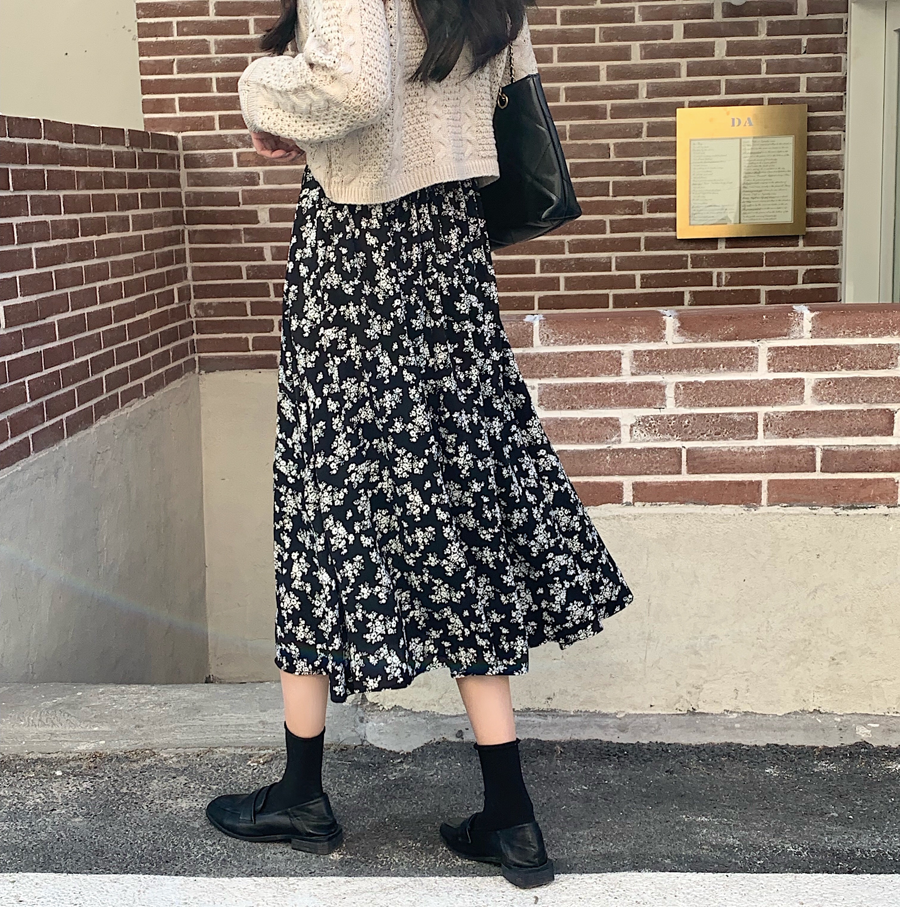 实拍现货2021闺蜜装A字裙高腰碎花裙中长款百搭遮胯显瘦半身裙