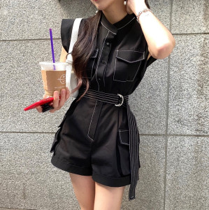 TR16566# 韩国chic明线设计工装式连体裤 服装批发女装直播货源