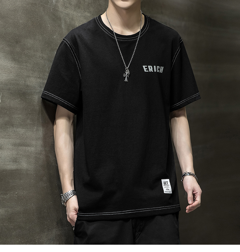 男士t衫上衣2021新款潮版印花时尚潮流韩版宽松休闲短袖T恤