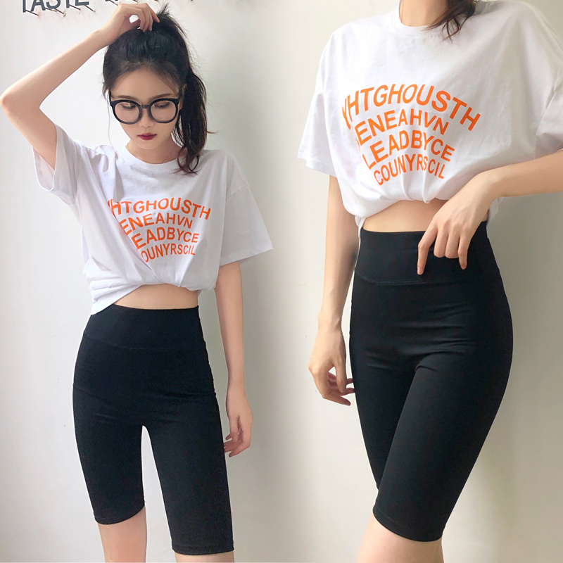 实拍夏季运动五分裤女紧身外穿高腰收腹提臀芭比裤瑜伽跑步骑行裤
