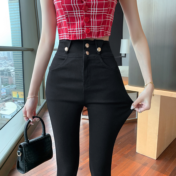 实拍现货2021春夏洋气chic修身弹力长裤百搭小脚裤高腰打底裤女潮