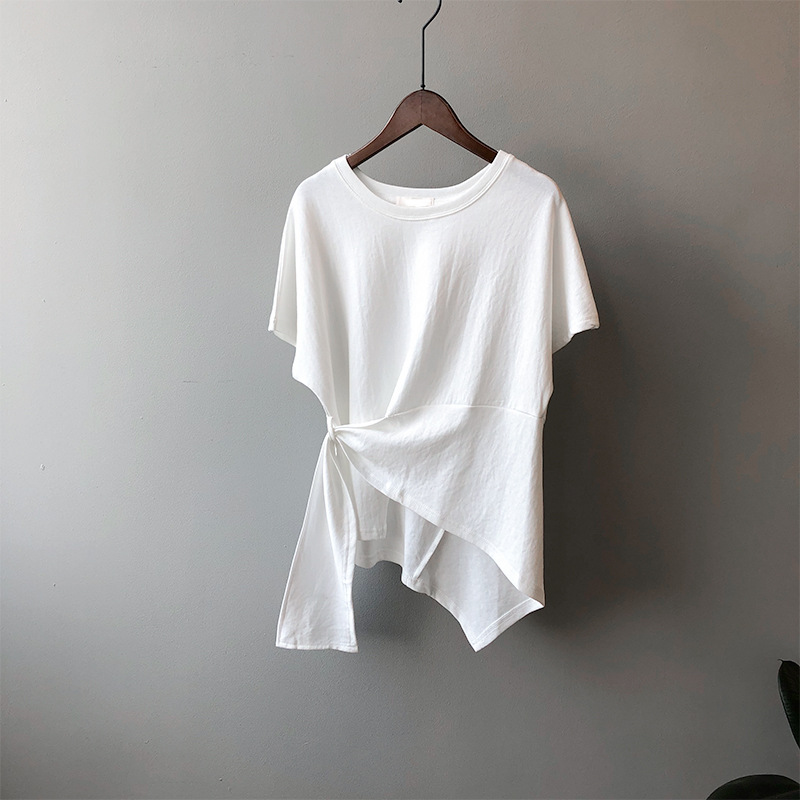 实拍~ 新款心机上衣短袖女连衣裙衬衫设计感绑带打底衫休闲t恤女