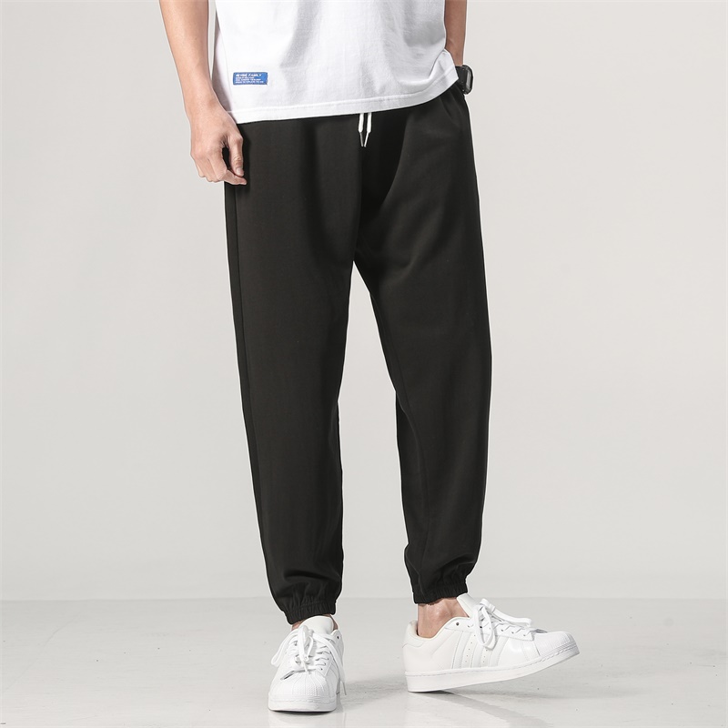 新款男士纯色潮流百搭宽松针织休闲束口九分裤