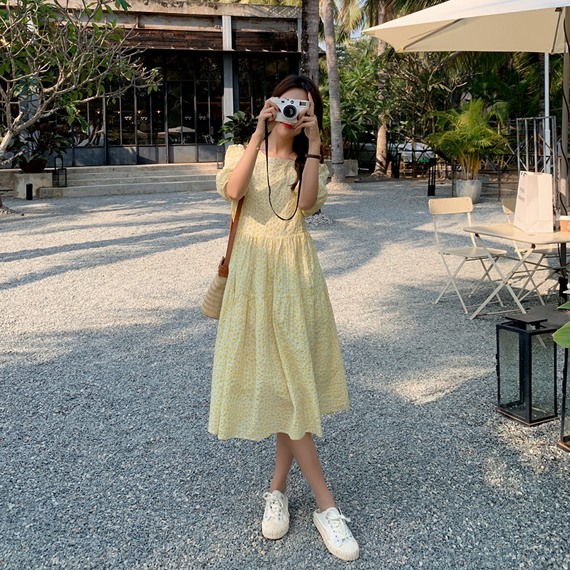 实拍~大码女装夏季碎花雪纺连衣裙夏天胖mm中长款显瘦短袖裙子