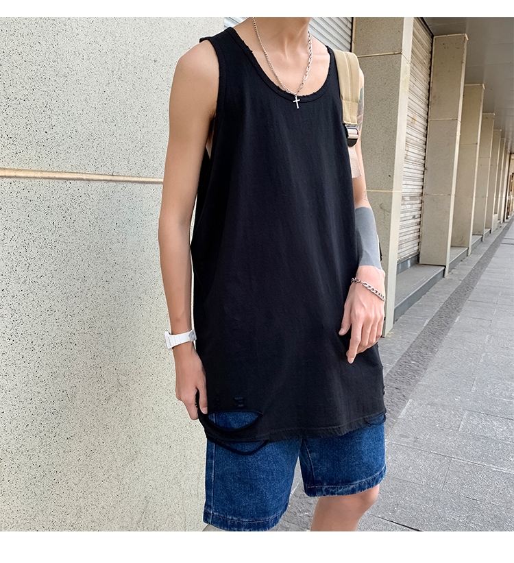 实拍无袖t恤夏季背心男生潮牌ins个性潮流打底衫内搭宽松嘻哈坎肩