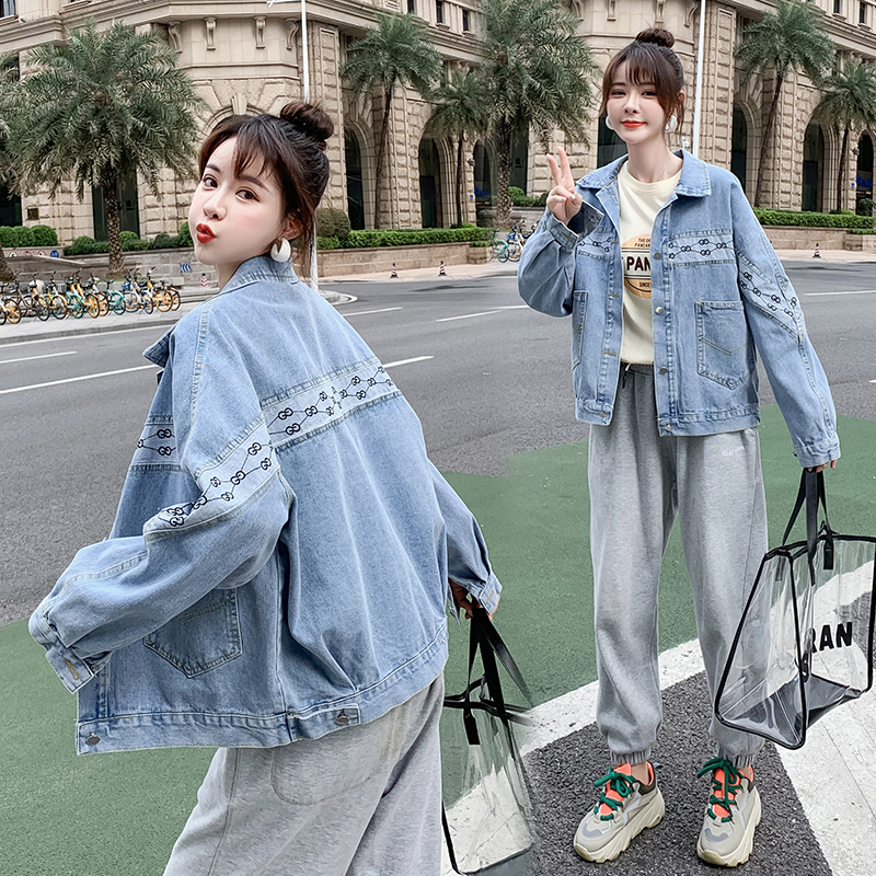 实拍2021春秋新款短款韩版宽松显瘦网红牛仔外套女学生百搭夹克
